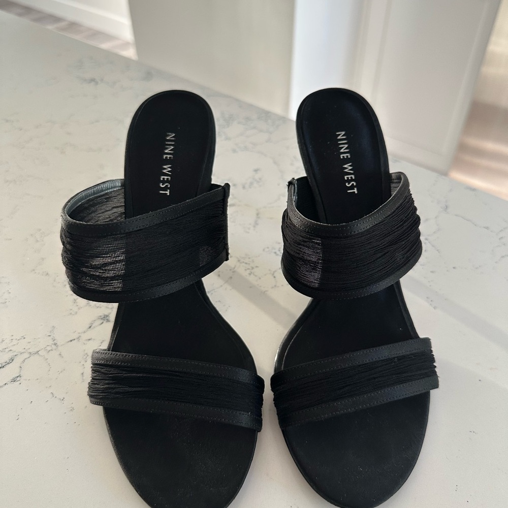 Nine West Black Strappy Open-Toe Heels - Picture 2 of 5